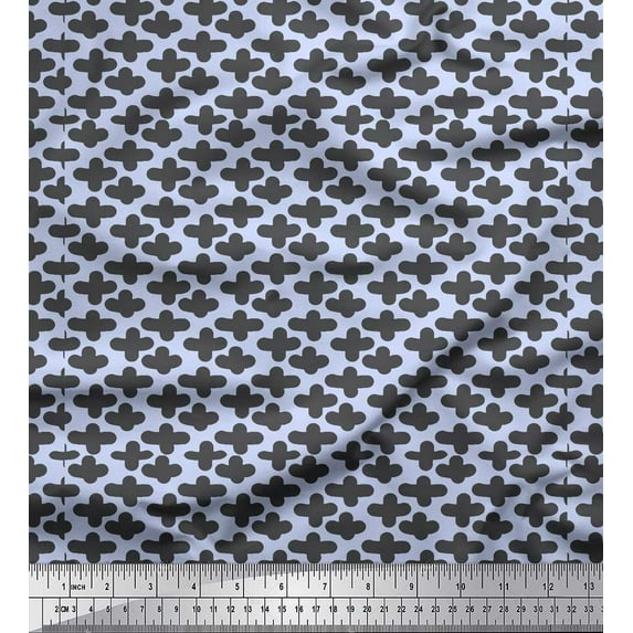 Soimoi Blue Poly Georgette Fabric Plus Sign Geometric Printed Fabric 1 Yard 42 Inch Wide