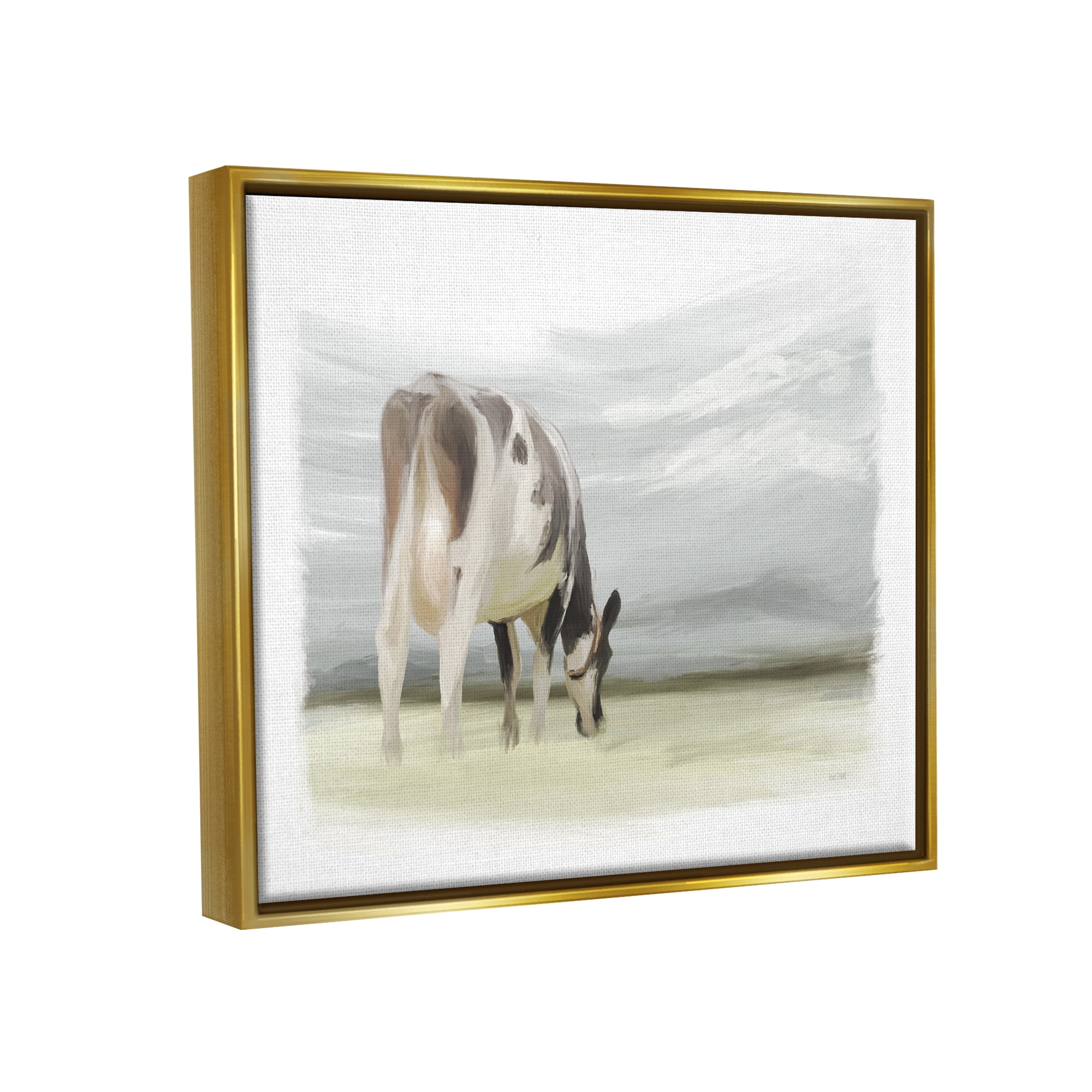 Stupell Farmhouse Cow Grazing Pasture Animals & Insects Painting Gold Floater Framed Art Print Wall Art