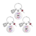 thumbnail image 3 of Round Keychain Birthday Cake Wine Glass Birthday Anniversary Gift Metal Keychain, 3 of 5
