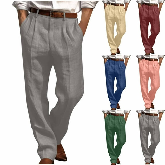 Hinvhai Cotton Linen Pants for Men Straight Leg Pleated Front Work Dress Pants Relaxed Fit Casual Chino Trousers with Pocket Wine XL(XL)