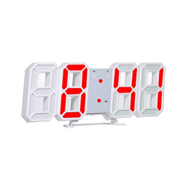 Amdohai 3D LED Digital Clock Electronic Table Clock Alarm Clock Wall Glowing Hanging Clocks White Shell Red Display