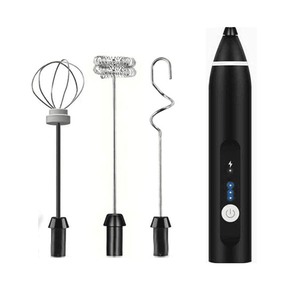 Milk Frother Handheld, Immersion Blender Cordlesss Foam Maker USB  Rechargeable Small Mixer with 2 Stainless Whisks，Wisker for Stirring  3-Speed