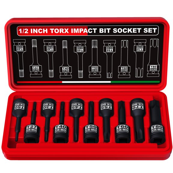 Juego de enchufes Impact Torx Aiourx 1/2 Drive, 10 piezas, T25-T80