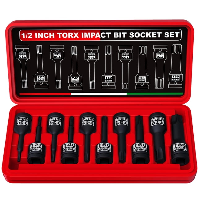 Juego de enchufes Impact Torx Aiourx 1/2 Drive, 10 piezas, T25-T80