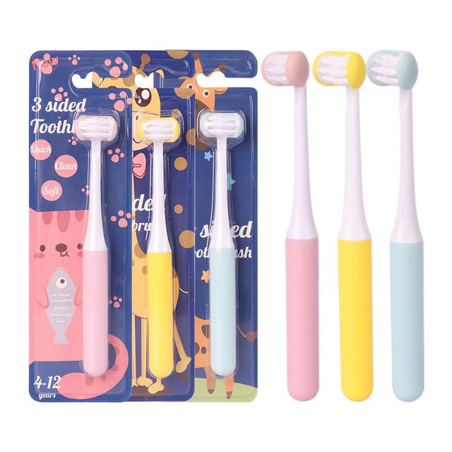 3 piezas - Cepillo de dientes para autismo de 3 caras Tres cerdas para niños con necesidades especiales Cerdas suaves y suaves Limpie cada diente para cubrirlo completamente