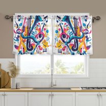 Yayeee Kitchen Curtains Set of 2 Light Filtering 57"x36" Over Sink Window Panels, Musical Pattern