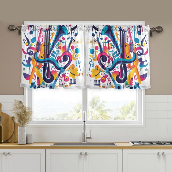 Yayeee Kitchen Curtains Set of 2 Light Filtering 57"x36" Over Sink Window Panels, Musical Pattern