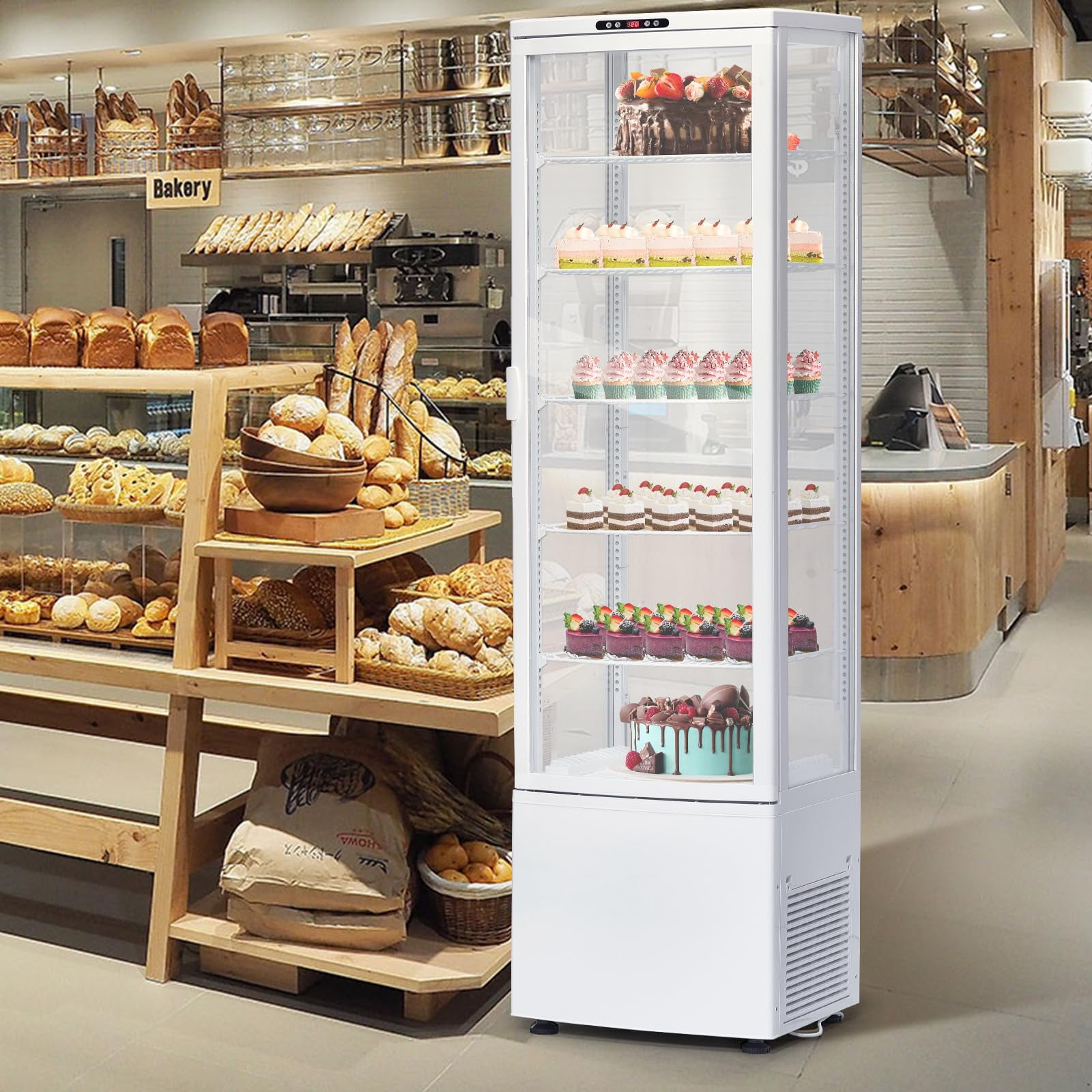 Litake Commercial Refrigerator Display Case, 10.9 Cu.FT Single-Door Countertop Pastry Display Case with Interior LED Lighting, Double-Layered Glass, Countertop/Floor Refrigerator, 110v