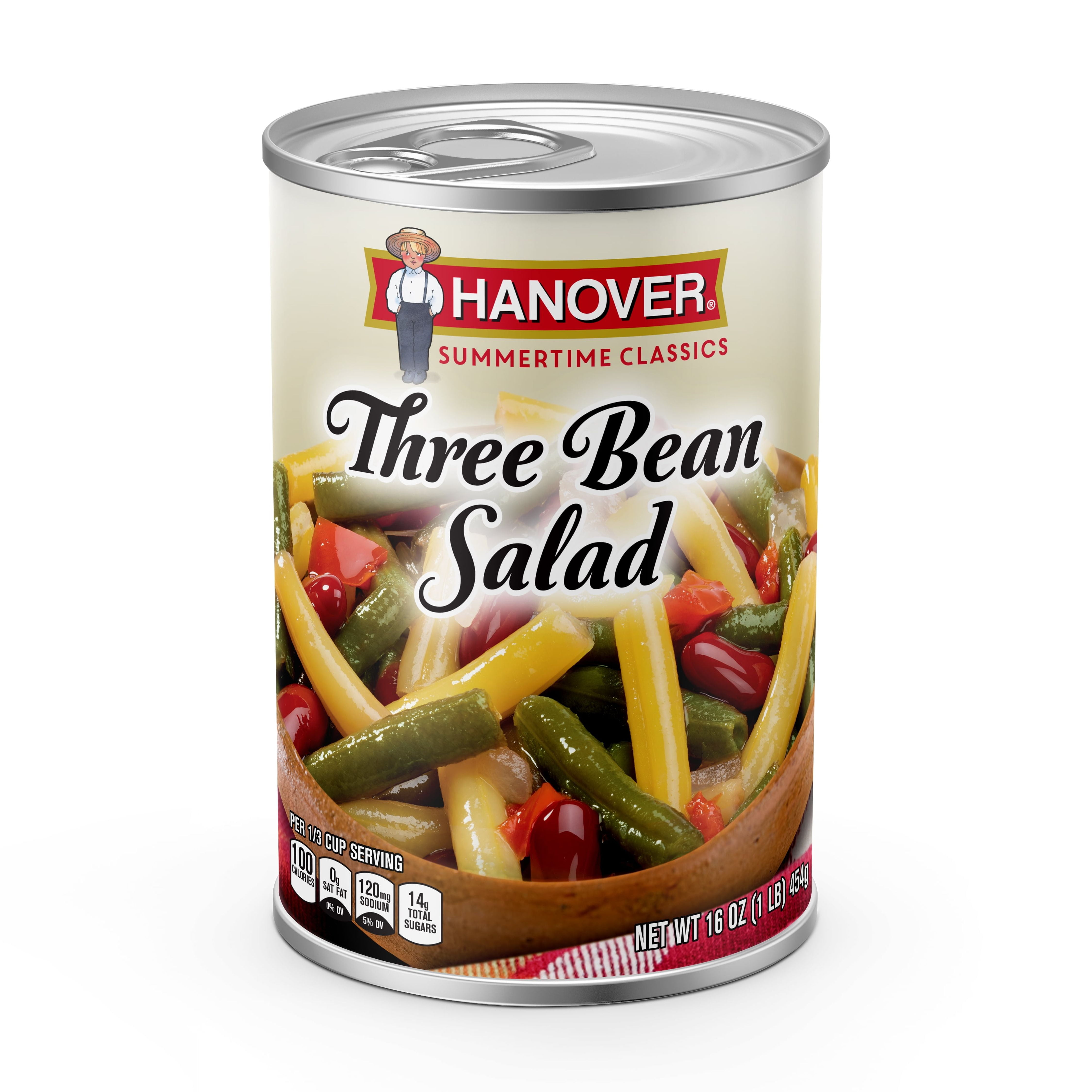 (5 pack) Hanover Premium Three Bean Salad, 16 oz Can – Canned Bean Salad with Green, Wax & Kidney Beans in Tangy Dressing
