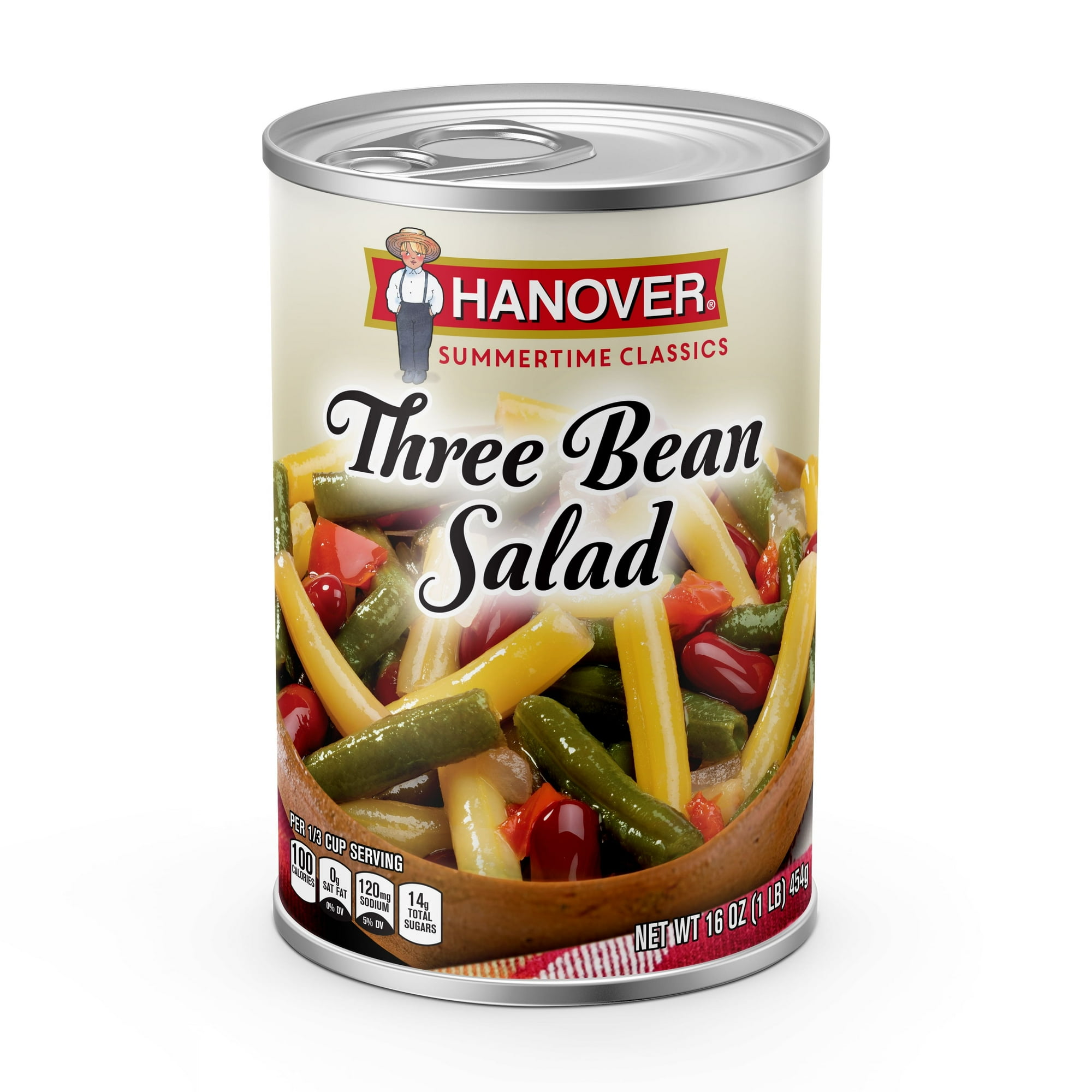 Hanover Premium Three Bean Salad, 16 oz Can – Canned Bean Salad with Green, Wax & Kidney Beans in Tangy Dressing