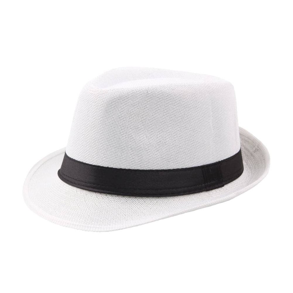 UDIYO Men Solid Color Wide Brim Fedora Felt Hat Panama Cap Boater ...