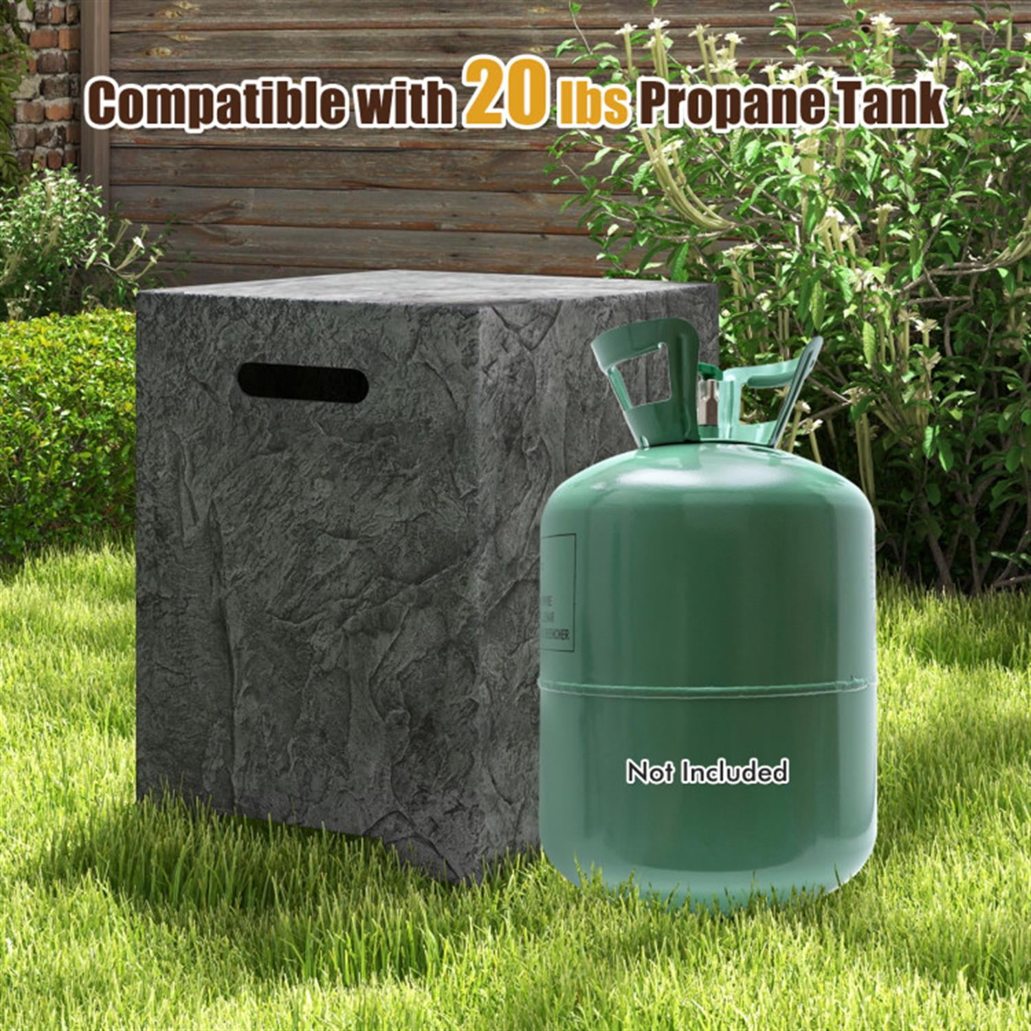 Demi Bonn Propane Tank Cover Table with Hideaway Tank Holder and Lava Rocks, 50 000 BTU Fire Pit Table Set, Gray
