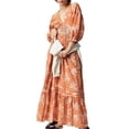 thumbnail image 1 of Faithtur Robe Bohème Florale pour Femmes Été Manches Mi-Longues Col en V Taille Froncée Robe Longue Fluide, 1 of 9