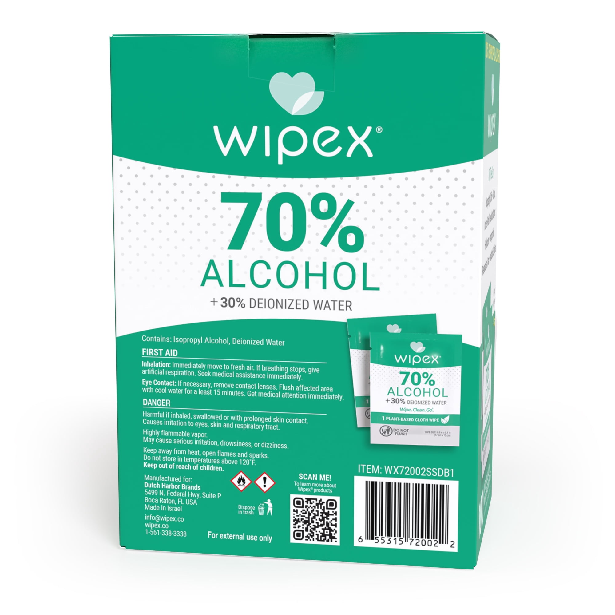 Wipex 70% Isopropyl Alcohol (IPA) All Purpose Cleaning Wipes, Individually Wrapped Surface Wipes in Dispenser Box, 100 Count