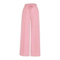 thumbnail image 5 of Womens Wide Leg Pants Casual Loose Drawstring Elastic Waisted Pant Solid Color Baggy Daily Trousers with Pockets Pink L, 5 of 5