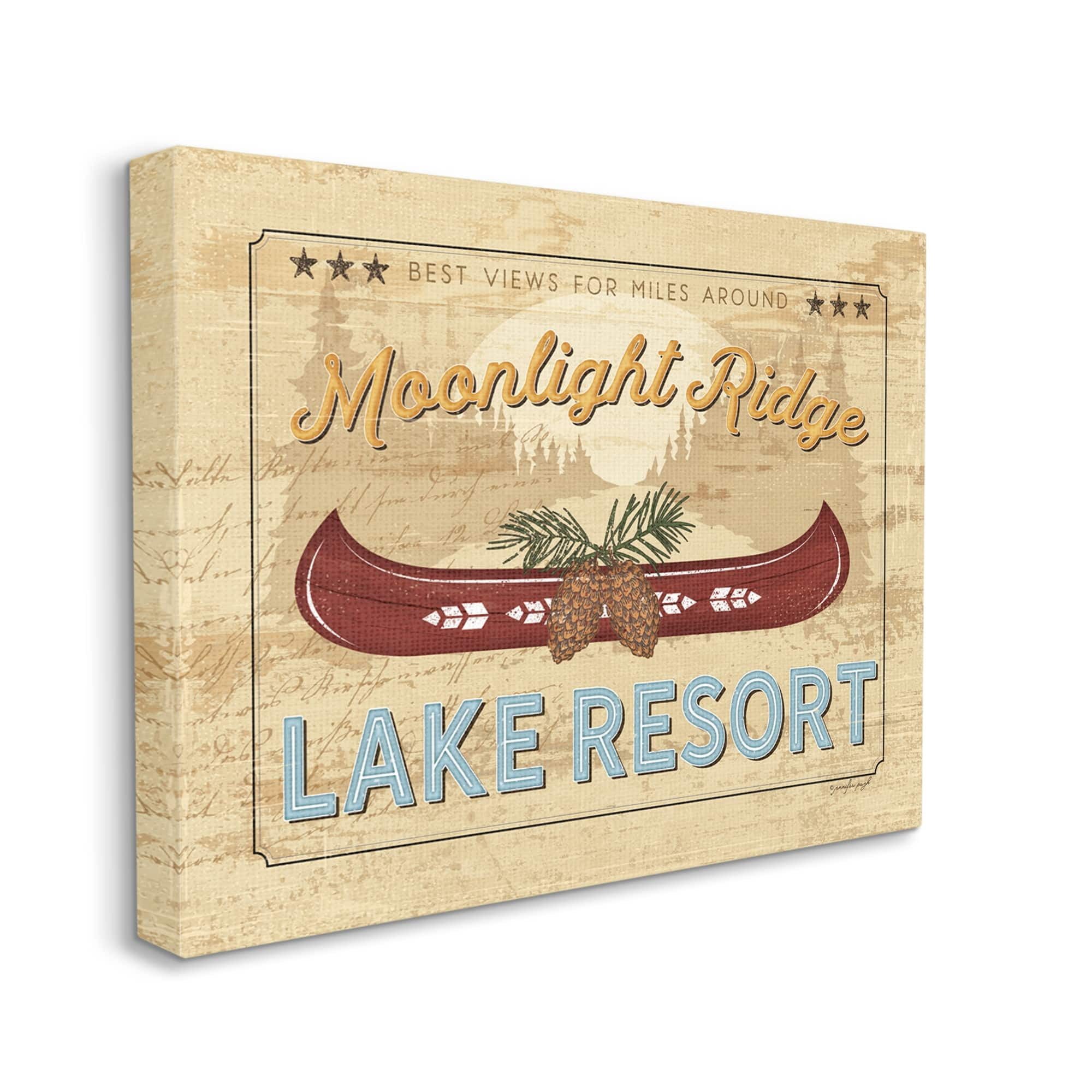 Stupell Moonlight Ridge Lake Resort Canoe Landscape Painting Gallery Wrapped Canvas Print Wall Art
