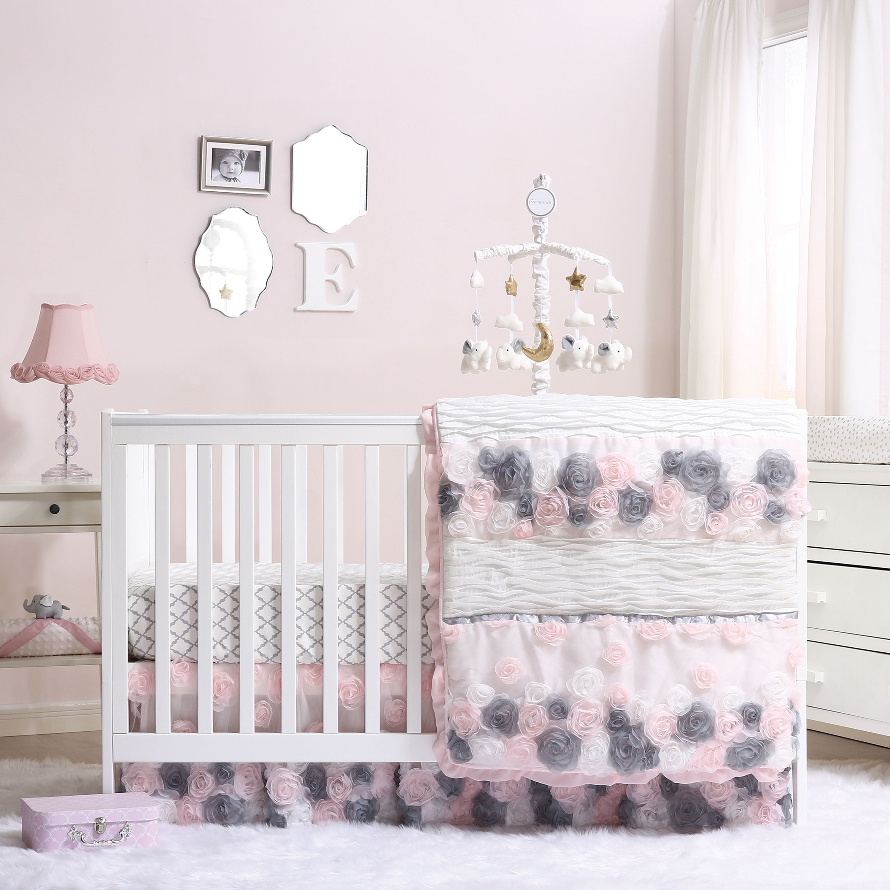 pink crib dust ruffle