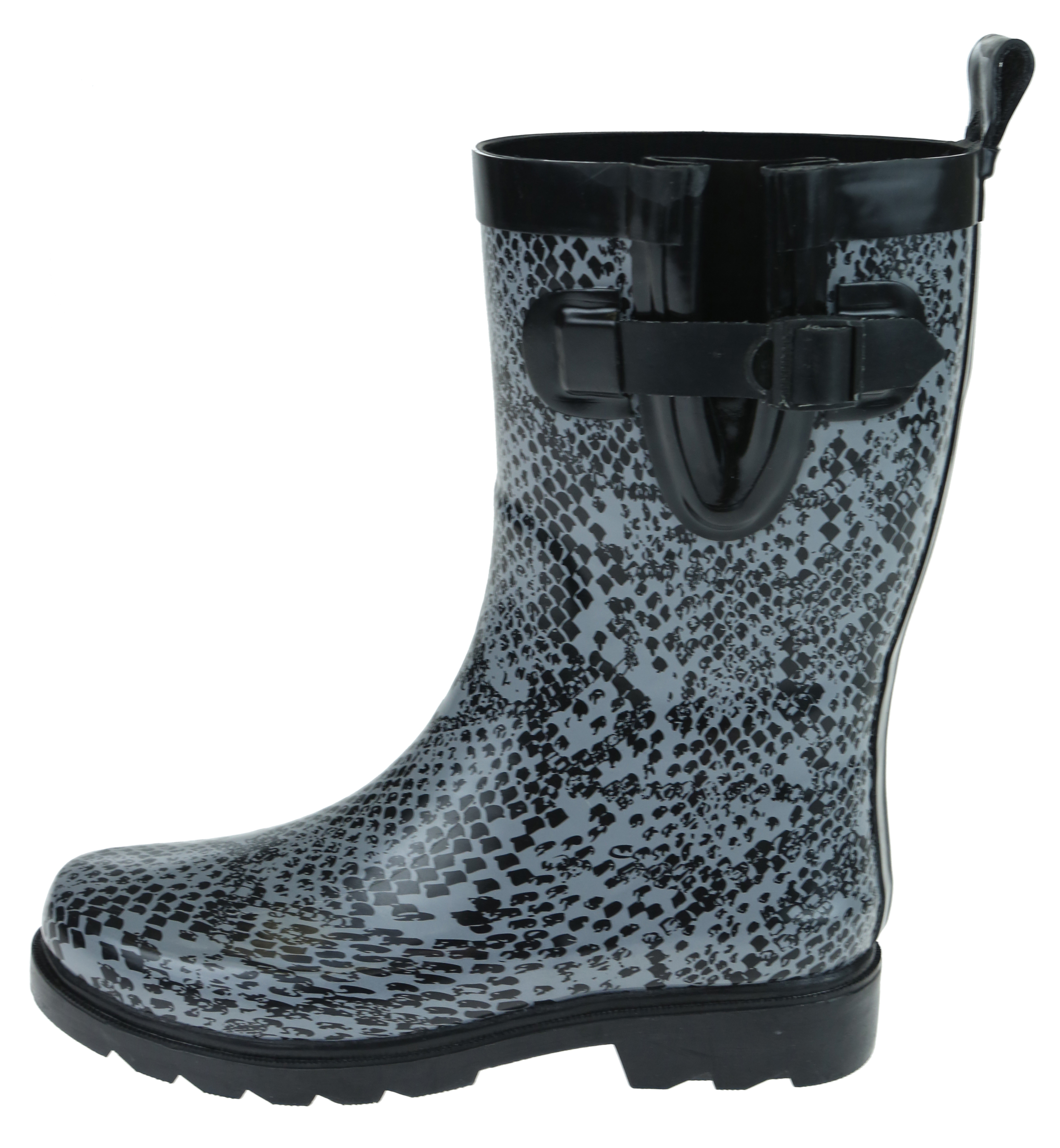 Shiny Ombre Python Printed Rubber Mid Calf Women Rain Boot