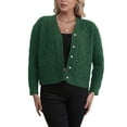thumbnail image 2 of Womens Casual Long Sleeve Button Up Cable Knit Cardigan Light-Weight Crewneck Button Down Sweaters for Women Green L, 2 of 7