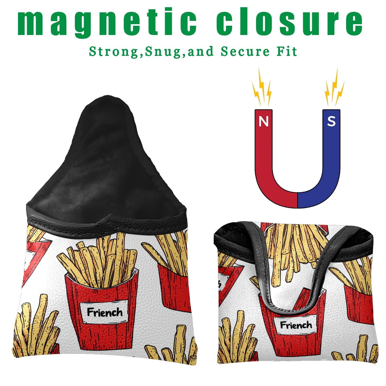 Golf Mallet Putter Cover Premium Leather Golf Putter Head Cover with Magnetic Closure Golf Cover for Men and Women Cartoon French Fries