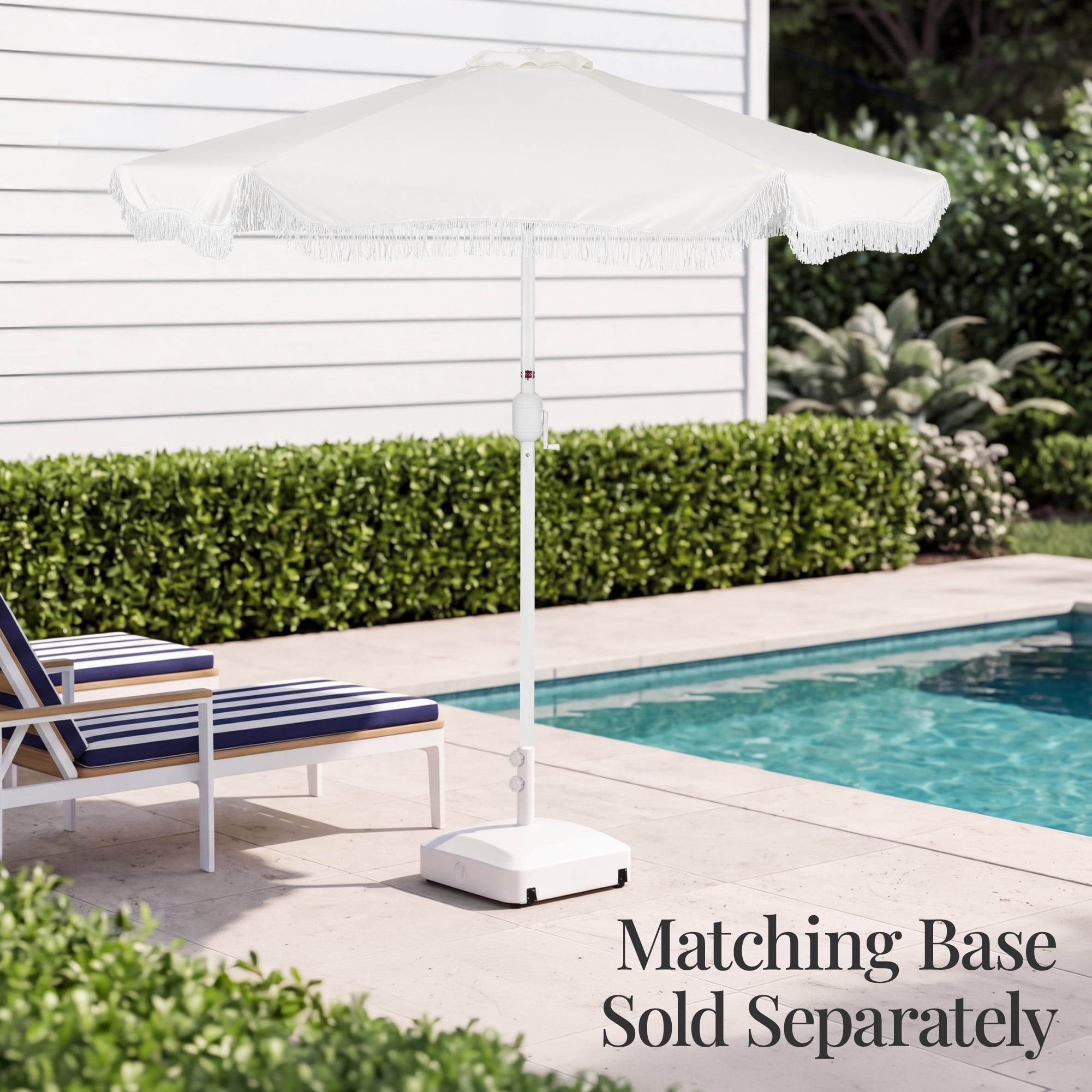 Best Choice Products 9ft Fringe Market Umbrella  Boho Patio Sunshade w/ Tilt, UPF50+ - White