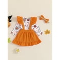thumbnail image 4 of Suealasg 3Pcs Baby Girls Halloween Outfits Long Sleeve Pumpkin Ghost Print Romper + Suspender Skirt +Headband Set 3 6 9 12 18 Months Infant Girls Halloween Clothes, 4 of 7