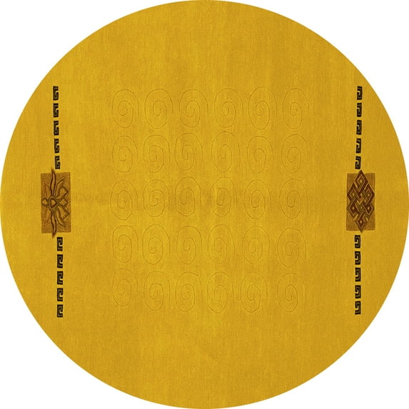 Ahgly Company Machine Washable Indoor Round Abstract Yellow Modern Area Rugs, 5' Round