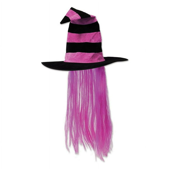 Beistle Pack of 6 Hot Pink and Black Halloween Witch Hat with Hair