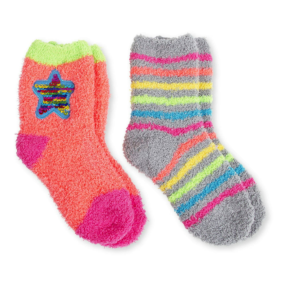 Faded Glory - Faded Glory Girls Fuzzy Sequin Crew Socks 2-Pack, Sizes M ...