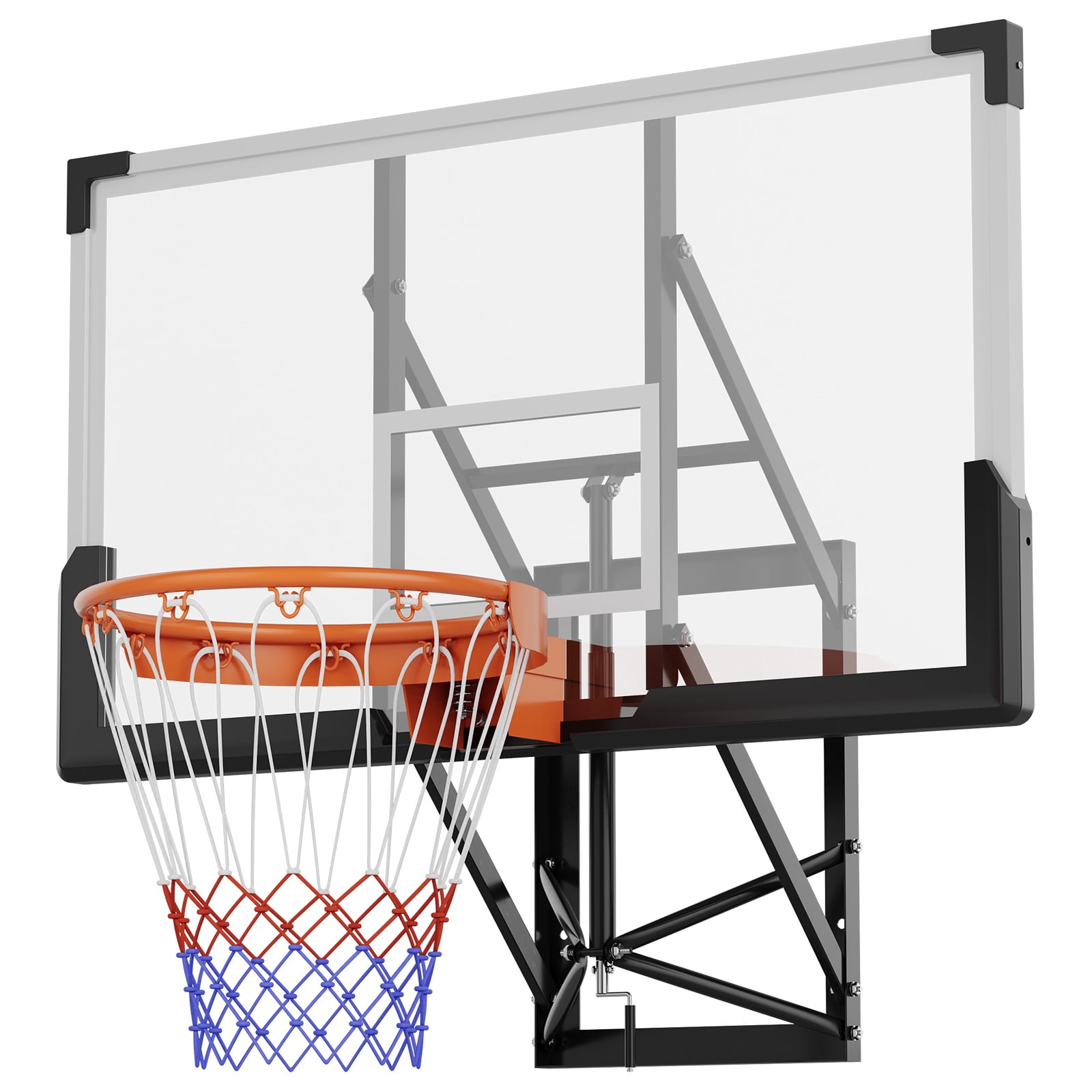Towallmark 54" Wall-Mounted Basketball Hoop, Adjustable 8–10 ft Height, Shatterproof PC Backboard, 18" Solid Rim, Indoor/Outdoor Basketball Goal for Home, Garage, Gym & Backyard