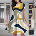 thumbnail image 2 of Abstract Wavy Yellow Navy Gray Women's Classic Swing Skater Dress Casual Work Party Cocktail Dresses, 2 of 6