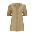 thumbnail image 7 of CAICJ98 T Shirts for Women Elegant Short Sleeve Lace V Neck Shirt Summer Tops Solid Blouses for Women Trendy Basic Tee Gold,L, 7 of 7