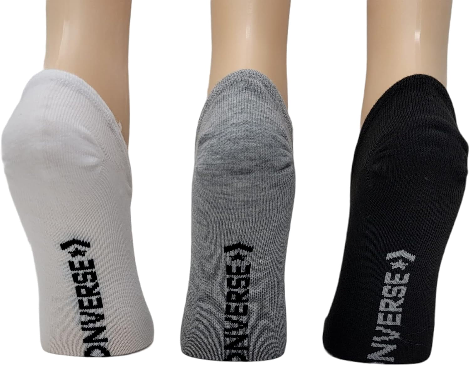 Converse Women's 3 Pack Flat Knit Ultra Low Socks No Show Made For Chucks Shoe Size 6-10 (Black/White/Grey)