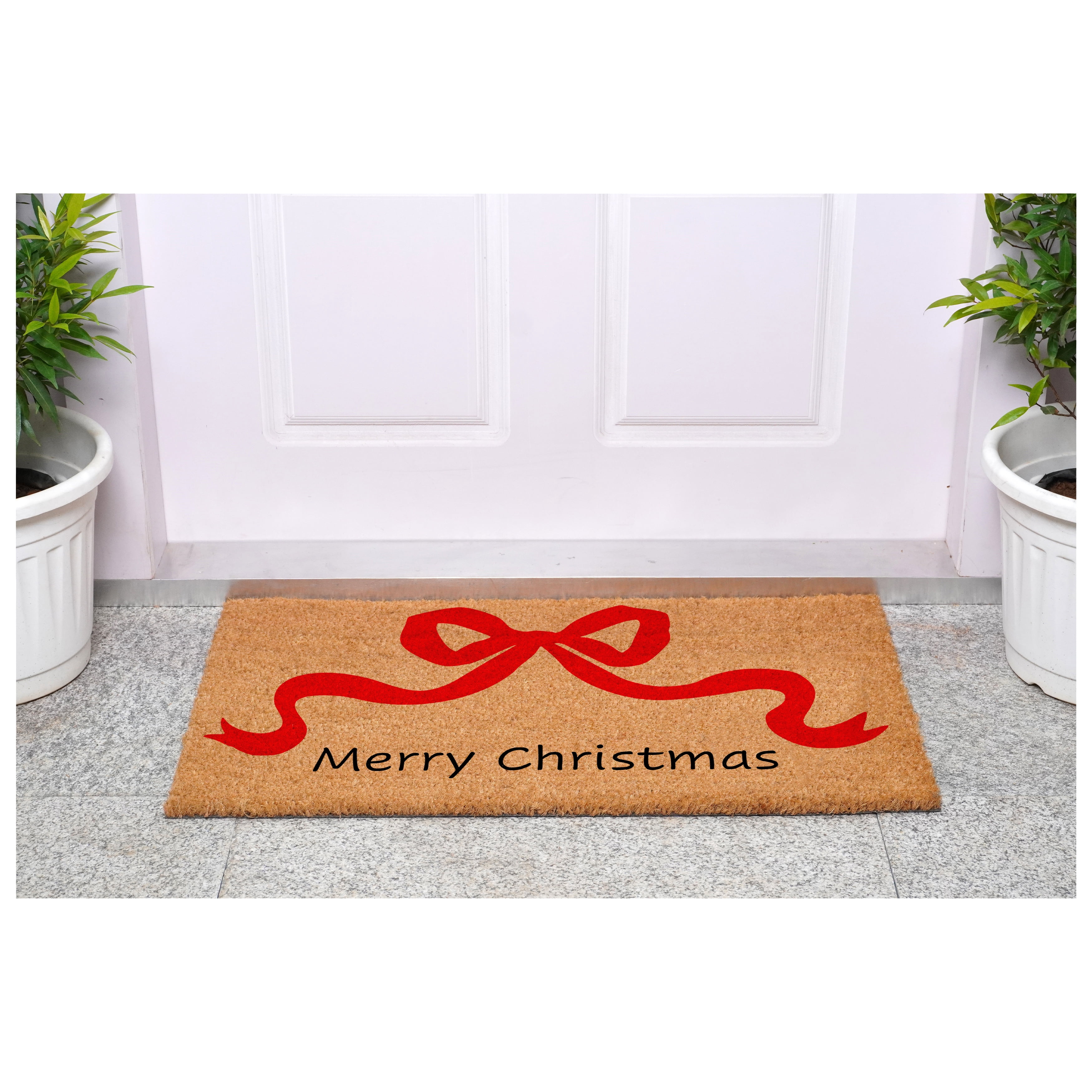 Red Christmas Bow Doormat, 17" x 29"