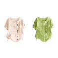 thumbnail image 1 of (2-Pack) Rinsvye Women's Solid Color Round Log Sleeve T Shirts for Women Neck Raglan Sleeve Hem Long Sleeve Shirts for Women Fall Slit Loose Short Sleeve Women T Shirts Button Decoration Casual Tops, 1 of 4