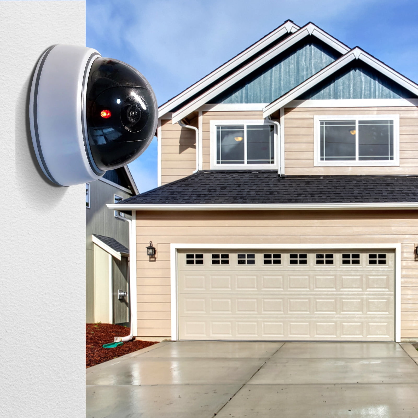 Savings! Anckoeil Fake Security Camera Simulation Dummy Hemisphere Camera Wireless Surveillance System Realistic Look Indoor with Flashing Red LED for Home