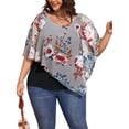 thumbnail image 2 of Gvmfive Plus Size Womens Blouses Half Sleeve Floral Print Casual Tops Irregular Tunic Shirt, 2 of 4