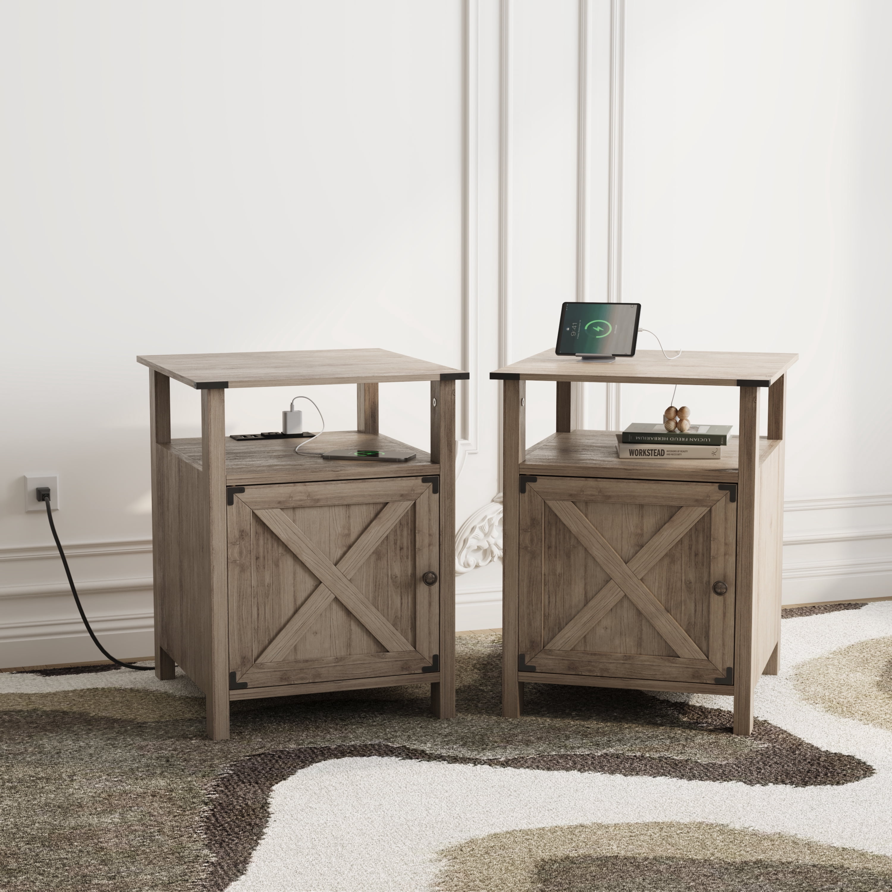 Behost Nightstand for Bedroom Set of 2,Farmhouse Nightstand Bedside Table for Bedroom Furniture,Light Brown