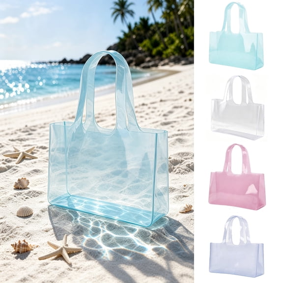 Clear Jelly Tote Bag for Women, Candy Color Translucent Tote Waterproof & Lightweight Beach Minimalist Aesthetic Purse, Casual Shoulder Bag for Summer