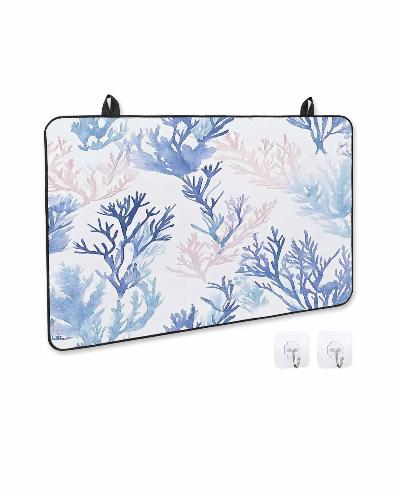 nqOlkjepod Large Induction Cooktop Protector Mat 24"x21", Blue Pink Coral Stove Top Covers for Electric Stove, Watercolor Coastal Ocean Life Decorative Stove Burner Cover Mats, Glass Top Stove Cover