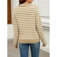 thumbnail image 4 of Womens Sweaters 2025 V Neck Long Sleeve Striped Tops Fall Winter Comfy Knit Clothes Pullover Sweater Brown & White XL, 4 of 8