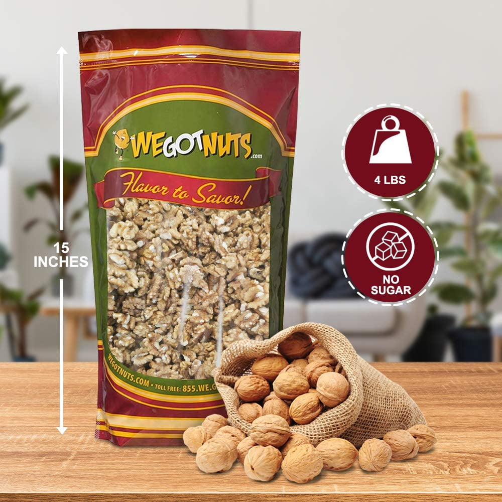 We Got Nuts California Raw Walnuts, Unsalted No Shell Halves and Pieces, Kosher, 4 lb, 64 oz, Resealable Bag