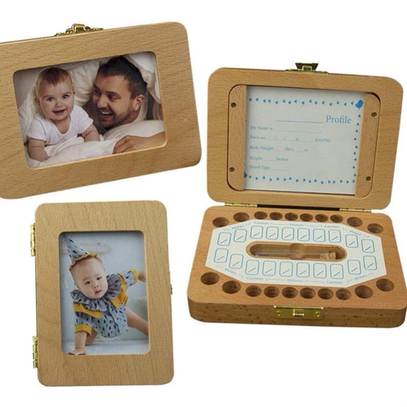 5.5” Baby Tooth Box Solid Wood Teeth Boxes Teeth Storage Box Kids Keepsake Organizer for Baby Teeth and Hair Baby Shower& Birthday Gift
