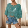 thumbnail image 5 of Women's Plain Fringe Trim Cut Out Sheer Crochet Cover Up Boho Scallop Trim 3/4 Sleeve Round Neck Beach Coverup Tops, 5 of 5