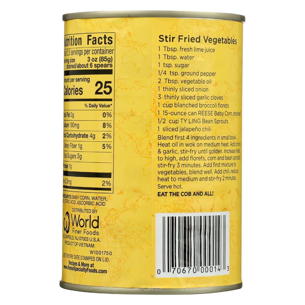 Reese Whole Spear Baby Corn On Cob, 15 Ounce -- 12 per Case.