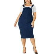 MODA NOVA Juniors Plus Size Adjustable Strap Back Slit Denim Overalls Dress