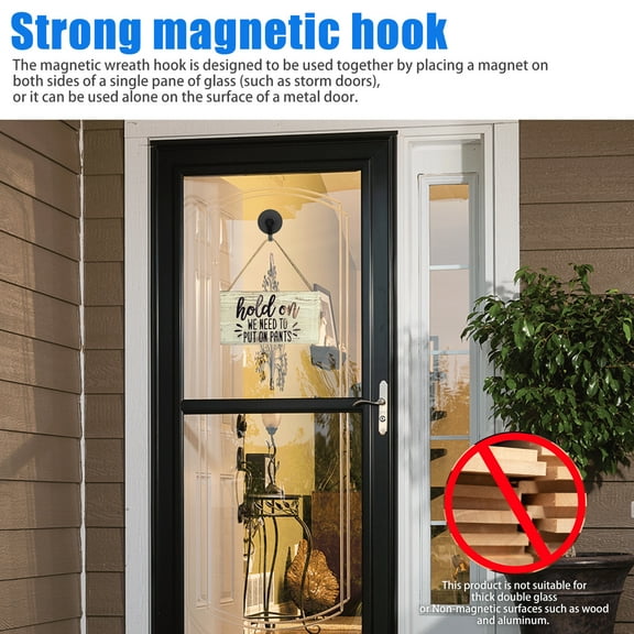2Pcs Magnetic Garland Wreath Metal Hook, Heavy Duty Front Door Hanging Tool, Damage Free Hooks for Hanging, Suitable for Glass Doors Storm Doors