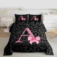thumbnail image 2 of Homewish Fashion Leopard Print Full Size Comforter Sets for Women, Princess Ribbon Bowknot Bedding Comforter Set, Black Pink Cartoon Reversible Bedding Sets, Microfiber Bedroom Decor, 3 Pieces, 2 of 8