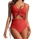 thumbnail image 2 of Tankini de moda para mujer, color sólido con cojín en el pecho y sin soporte de acero, traje de baño holgado con cordón dividido, traje de baño de dos piezas para mujer, trajes de baño tankini para mu, 2 of 7