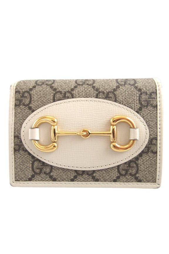 Pre-Owned Gucci 621887 Horsebit GG Supreme Leather Beige Compact Wallet Bi-fold... (Good)